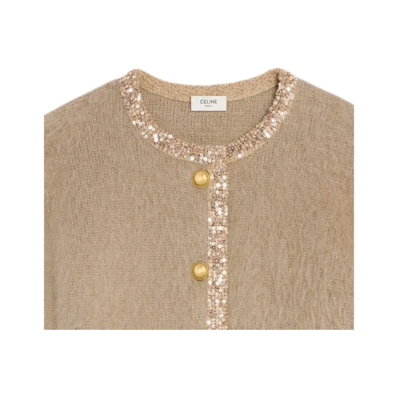 CELINE Embroidered Cardigan Jacket In Brushed Mohair-2