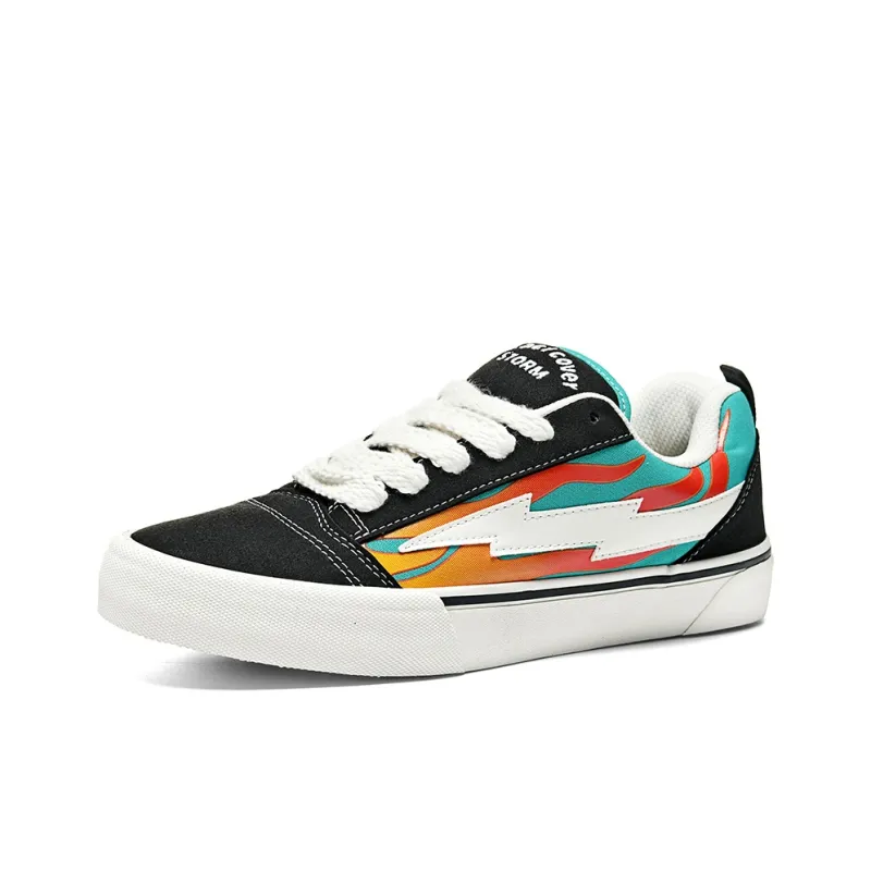 SITULANG Lightning Storm Low Top Canvas Shoes Unisex Flame Black/Blue-1