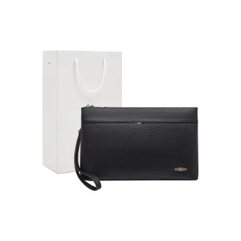 Old Man's Head Top Grain Cow Leather Clutch Regular Men's Black