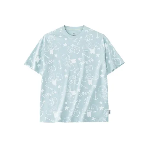 Anta x POPEYE Drop Shoulder Sleeve T Shirt Men's Crystal Luminous Blue/Full Coverage Print