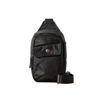 Back Step Top Grain Vegetable Tanned Cow Leather Genuine Leather Crossbody Bag, Sling Bag Small Size Unisex Black