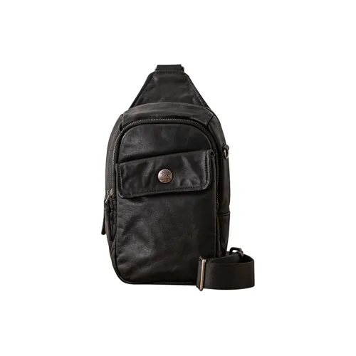 Back Step Top Grain Vegetable Tanned Cow Leather Genuine Leather Crossbody Bag, Sling Bag Small Size Unisex Black