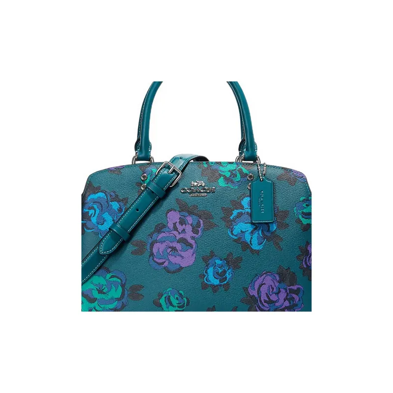 COACH Sprint Canvas With Leather Shoulder Bag Crossbody Bag Handbag Large Size Women's Deep Turquoise-3