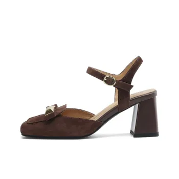 XICUNMINGWU Chunky Heel High Heels 6.5CM Women's Coffee