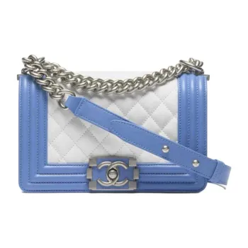 CHANEL Calfskin Handbag Small Size Women's White & Blue