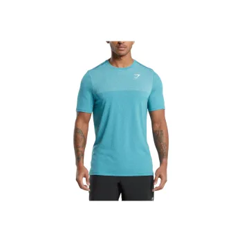 GYMSHARK T Shirt Men's Artificial Cyan/White Clay Limestone