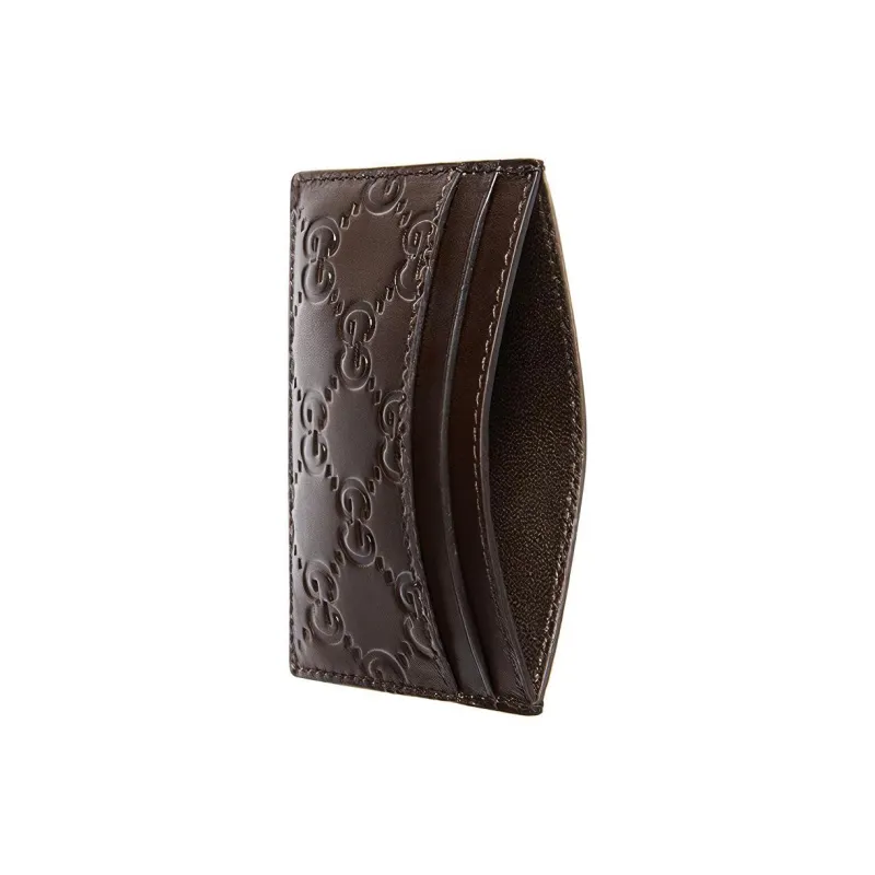 GUCCI Cow Leather Card Holder Men's Brown-1