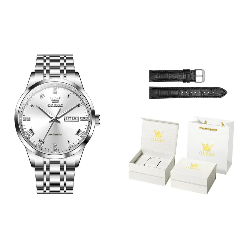 OLEVS Minimalist Series Mechanical Movement Stainless Steel Watchband Watch Men's Watches Black Dial-5