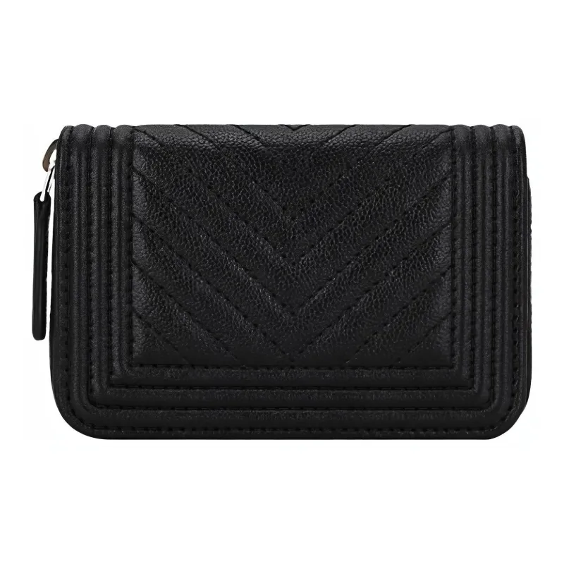 CHANEL Grain Cow Leather Coin Purse Men's Black-1