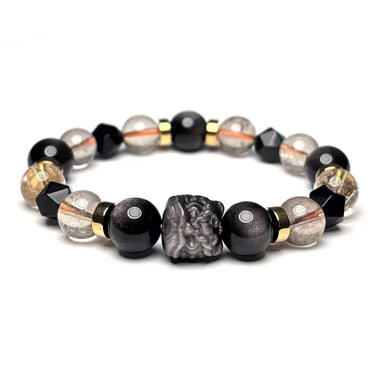 MOUNTAINS AND MANS Obsidian New Chinese Style Luxury Good Luck Beaded Bracelet Men's-0