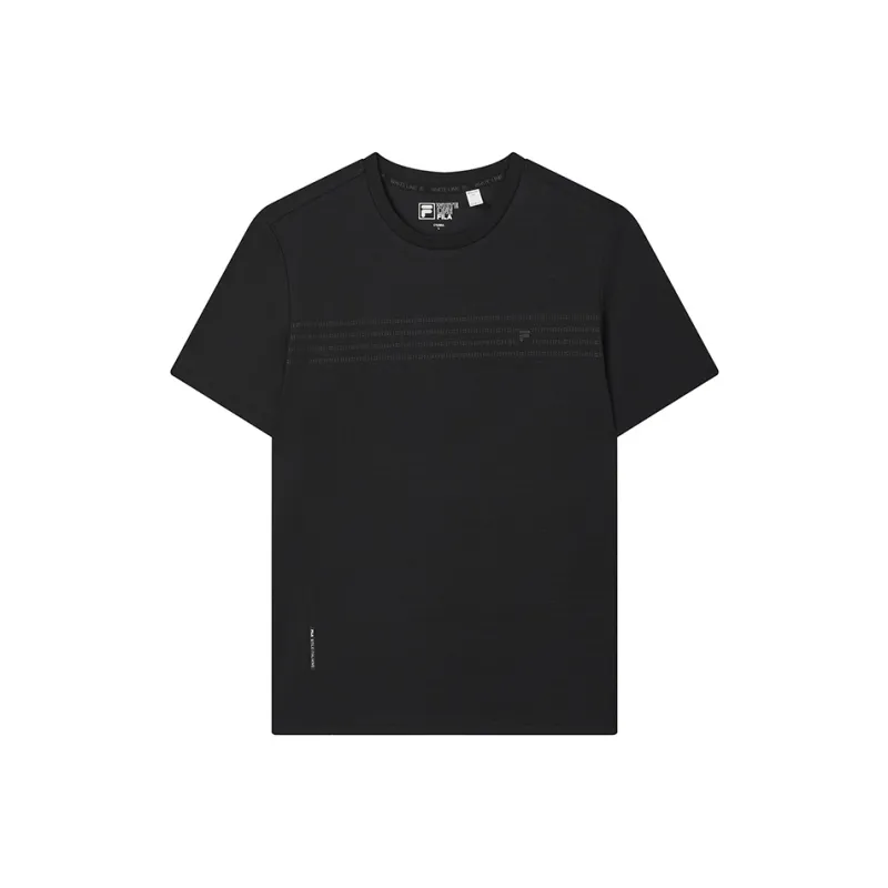 FILA Knitted Fabric Short Sleeved T Shirts Men's Jet Black-0