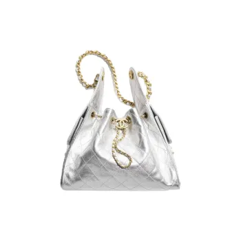 CHANEL Tweed With Fabric Hobo Bag, Handbag, Shoulder Bag Small Size Women's Silver