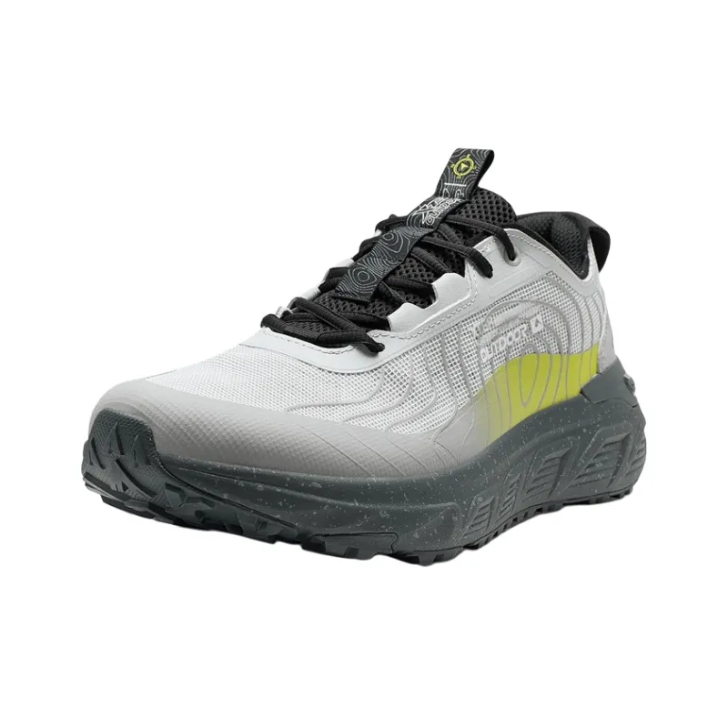 XTEP Cushioning Slip Resistant And Abrasion Resistant Low Top Trekking Shoes Men's Lunar Stone Gray Yellow Lime Green-1