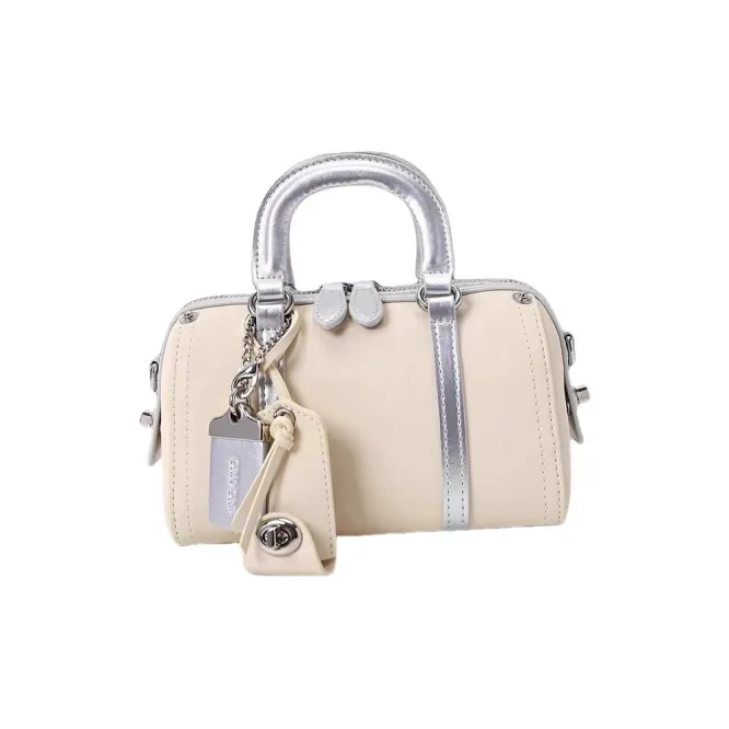 OCTSUI Synthetic Leather Boston Bag One Shoulder Handbags Women's Brown/Ecru/Glacier Blue-8