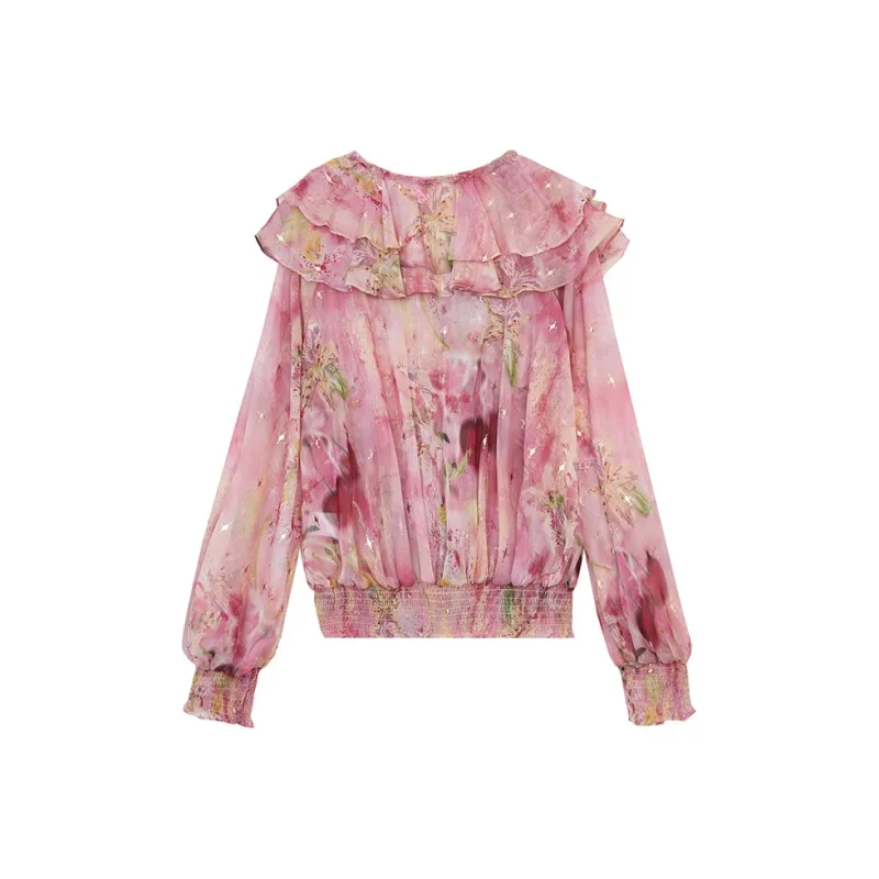 ELF SACK Chiffon Shirt Women's Floral Pink-1