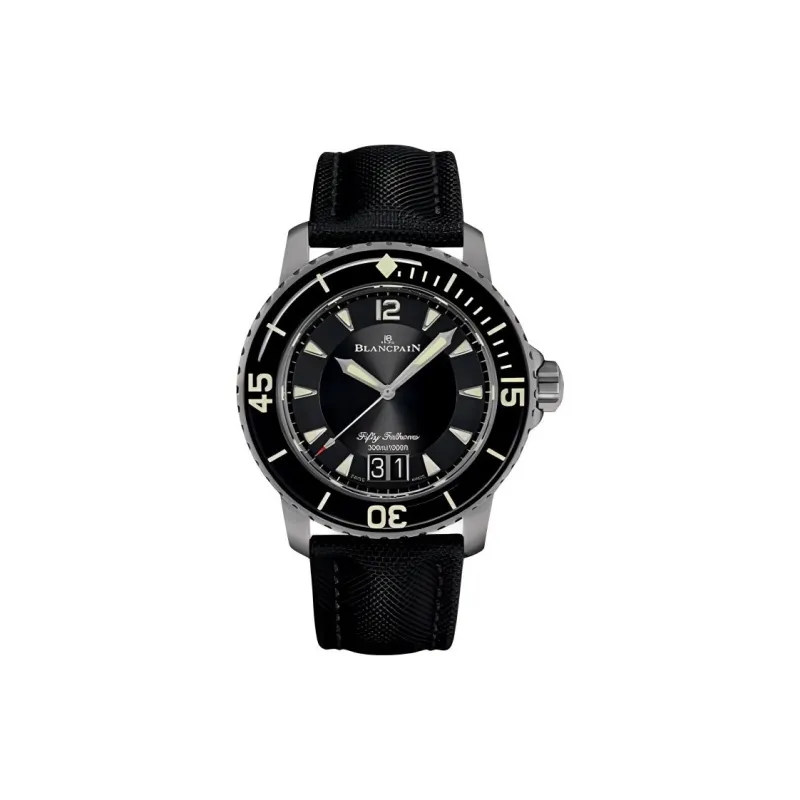 BLANCPAIN Automatic Mechanical Movement Unisex Watch 45mm Black Dial Titanium Watch Case Canvas Strap-0