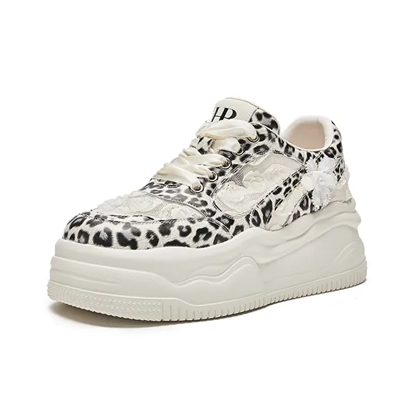 HR Low Top Skateboard Shoes Women's White Leopard Print-1