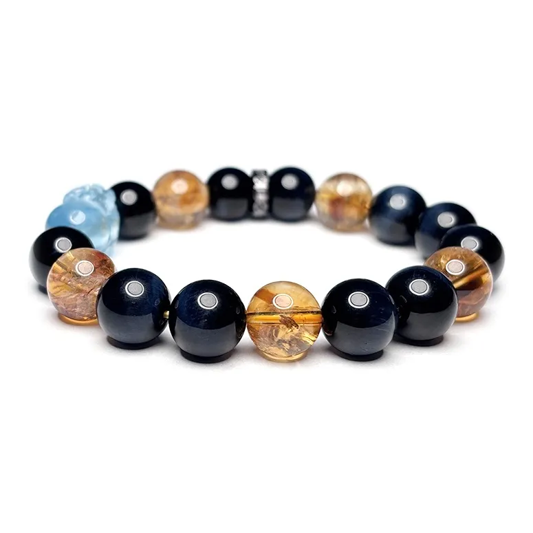 MOUNTAINS AND MANS Tiger's Eye Stone New Chinese Style Luxury Good Luck Beaded Bracelet Unisex-3