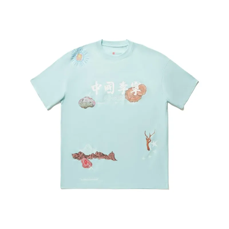 LiNing x ZHONGRAN Regular T Shirt Men's Lake Gray Blue-0