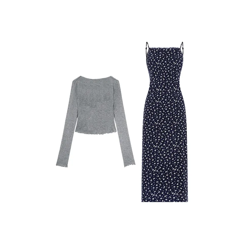 PAZZO Skirt Set Women's Gray+Navy Blue-1