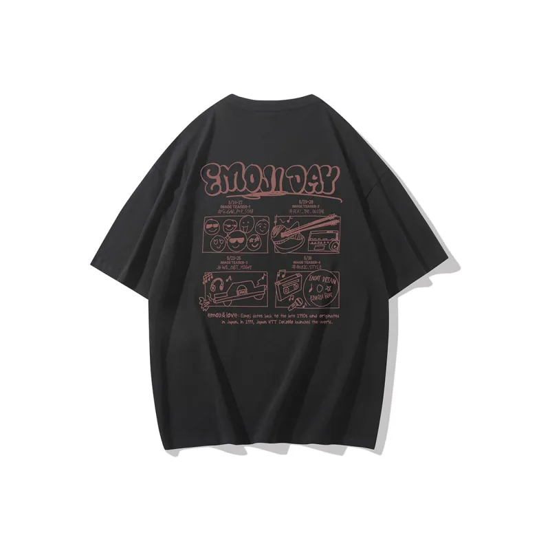 Emoji Loose Fit Crew Neck Short Sleeved T Shirts Unisex-0
