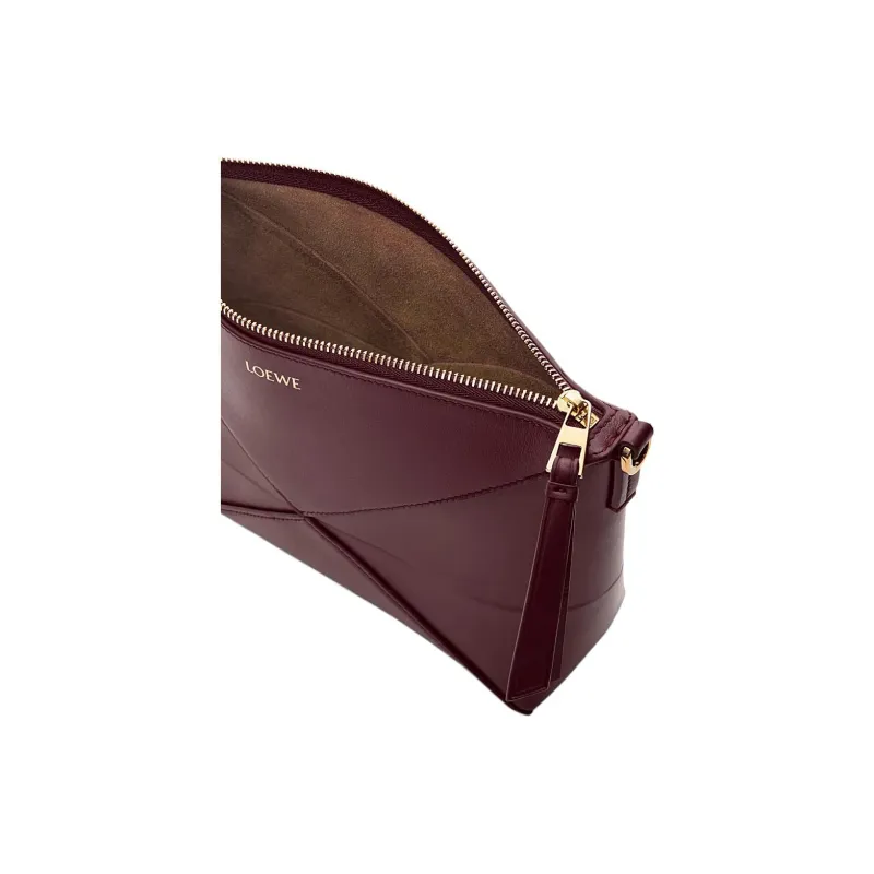 LOEWE Puzzle Fold Cow Leather Clutch, Crossbody Bag, Shoulder Bag Women's Burgundy-6