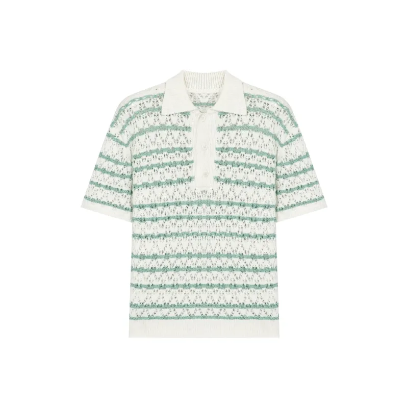 SAME FLOW Summer T Shirt Men's White Green Stripes-0