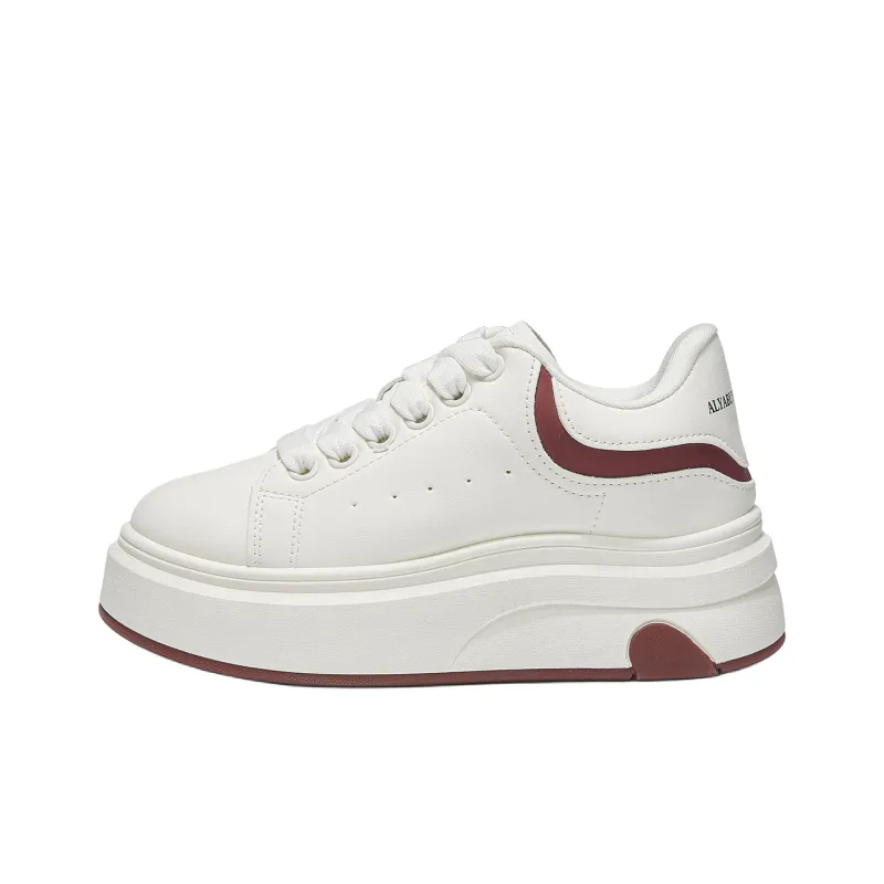Yiya Small White Shoes Anti Slip And Wear Resistant Height Increasing Low Top Skateboard Shoes Women's Red-0