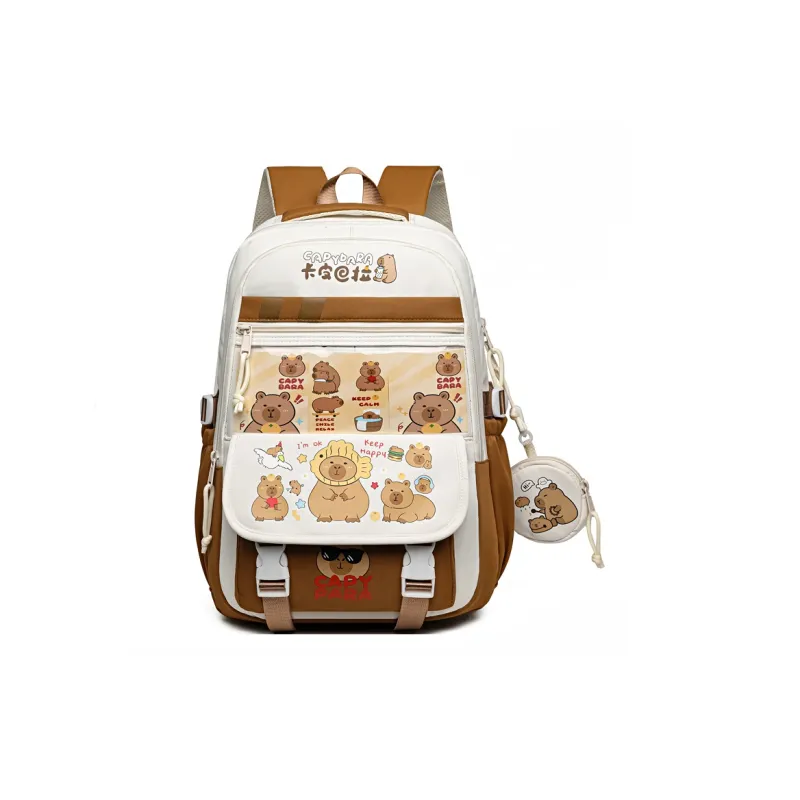 Deli Bear Nylon Fabric Backpack Regular Unisex Pink/Purple/Brown/Black/Blue-5