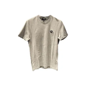 VERSACE Logo Embroidered Crew Neck Pullover Short Sleeved T Shirt Men's Gray