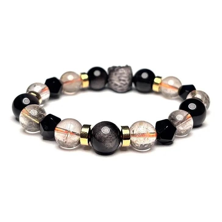 MOUNTAINS AND MANS Obsidian New Chinese Style Luxury Good Luck Beaded Bracelet Men's-2