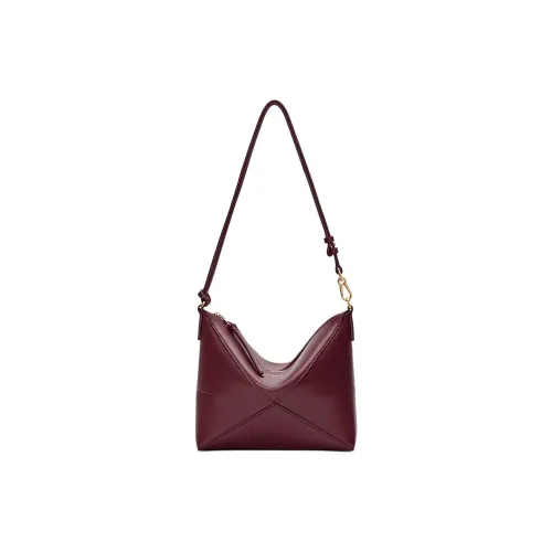 LOEWE Puzzle Fold Cow Leather Clutch, Crossbody Bag, Shoulder Bag Women's Burgundy
