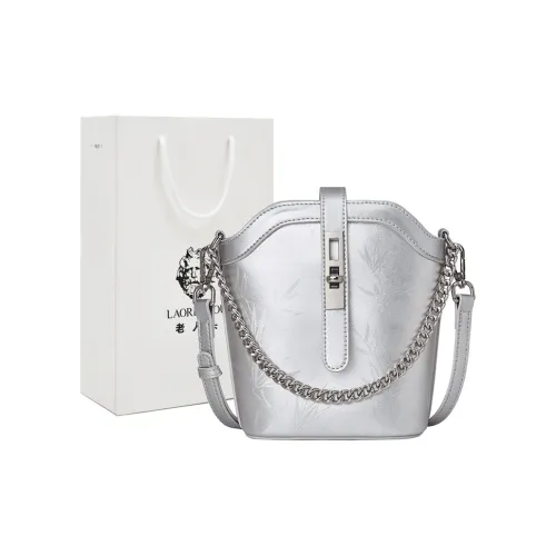 Old Man's Head Cow Leather Patchwork Synthetic Leather Bucket Bags Shoulder Bags Women's Silver/Black