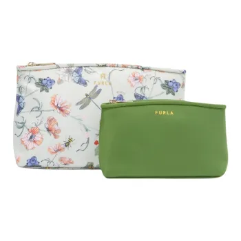 Furla Nylon Combo Bag Clutch Makeup Bag Women's White & Green