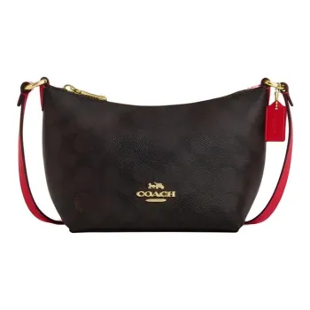 COACH Zip Top Crossbody Coated Canvas Crossbody Bag Shoulder Bag Mini Women's Walnut