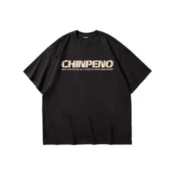 Chinpeno Letter Print American Casual Loose Fit Drop Shoulder Crew Neck Breathable Short Sleeved T Shirt Unisex
