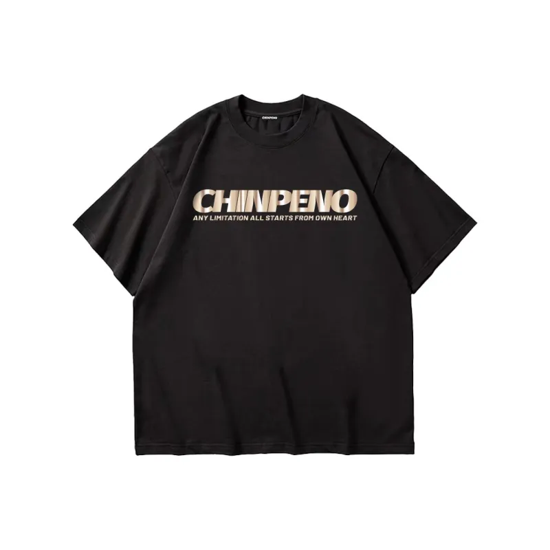 Chinpeno Letter Print American Casual Loose Fit Drop Shoulder Crew Neck Breathable Short Sleeved T Shirt Unisex-2