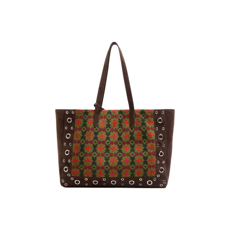 Valentino Suede Tote Bag, Shopping Bag, Shoulder Bag Tubas Women's Dark Brown-3