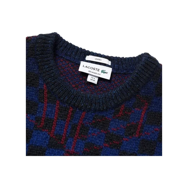LACOSTE Sweater Unisex Blue Black Plaid-1