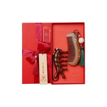 ANTINOB New Chinese Style Black Gold Sandalwood 'Colorful Phoenix' Massage Comb Portable