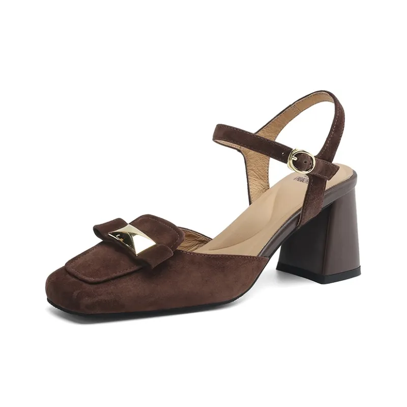 XICUNMINGWU Chunky Heel High Heels 6.5CM Women's Coffee-1