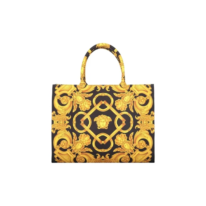 FANSIZHE MedusaBarocco Polyester Tote Bag, Shopping Bag, Shoulder Bag, Handbag Women's Black & Gold-1