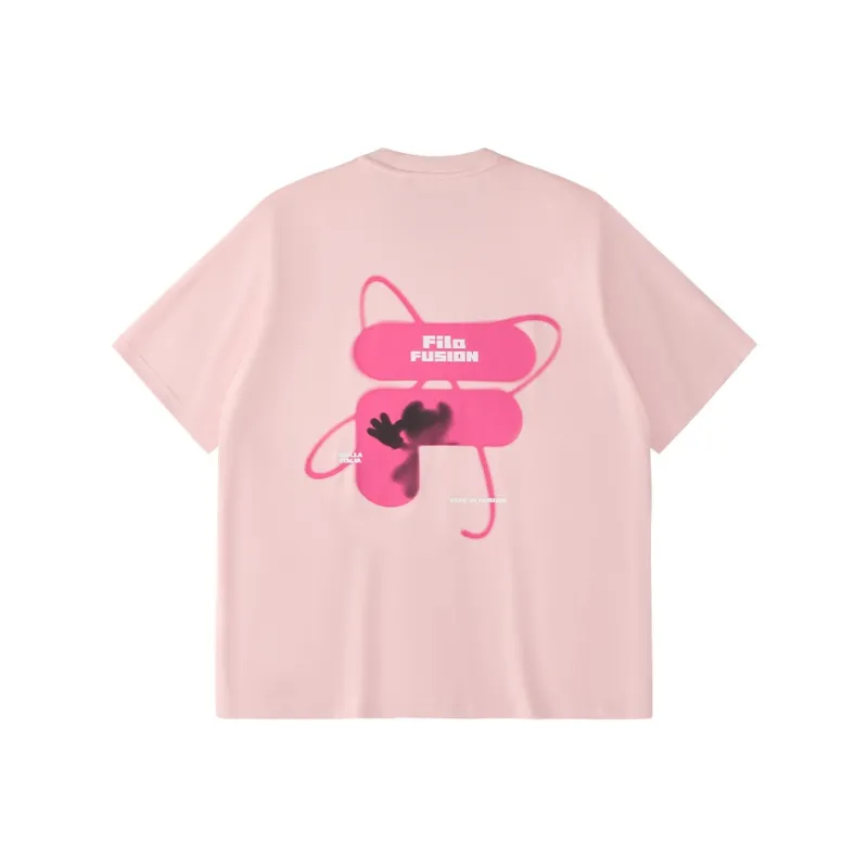 FILA FUSION T Shirt Unisex Orange Gray Pink-0