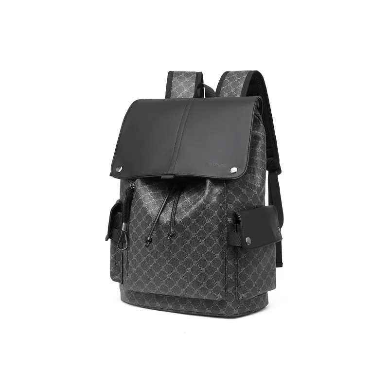 CORALDAISY Synthetic Leather Backpack Regular Men's Vintage Black-3