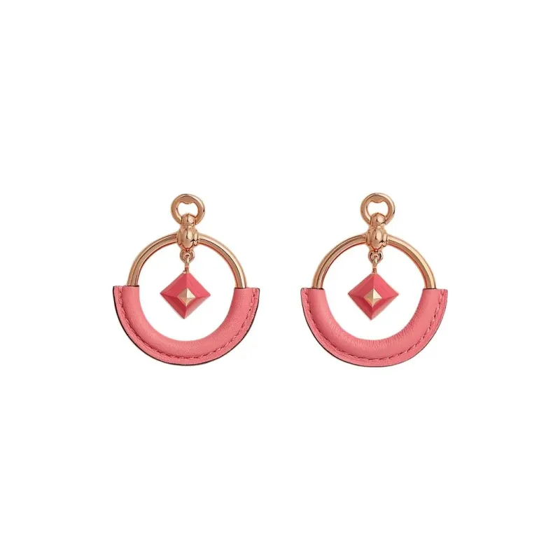 HERMES Metal Calfskin Rose Gold Plated Earrings Women's Gold-0