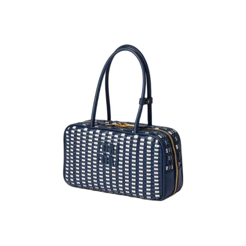 MIU MIU Beau Cow Leather Handbag Unisex Blue-1