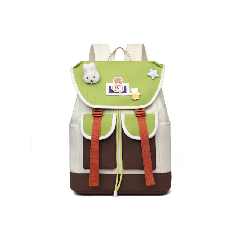 Deli Bear Nylon Fabric Backpack Women's Taro Purple \ Night Black \ Vintage Green-8