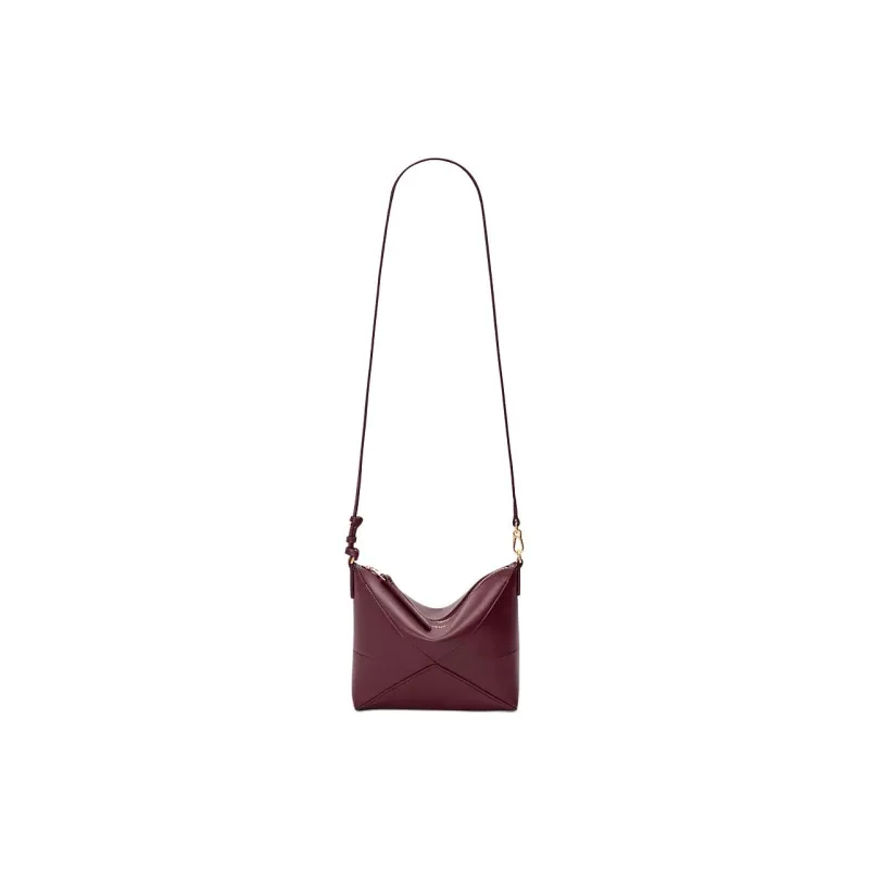 LOEWE Puzzle Fold Cow Leather Clutch, Crossbody Bag, Shoulder Bag Women's Burgundy-5