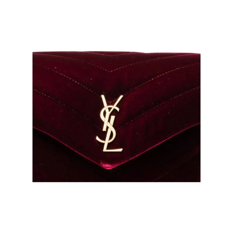 SAINT LAURENT LOULOU Velvet Crossbody Bag Shoulder Bag Women's Burgundy-4