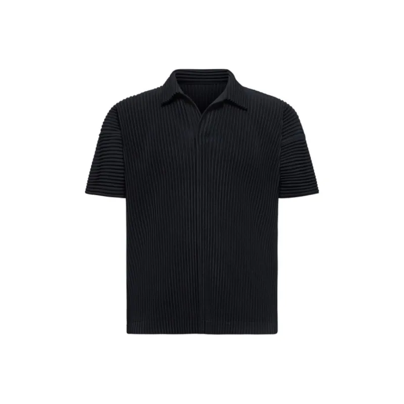 Homme Plissé Issey Miyake Pleated Split Neck Polo Shirt-0